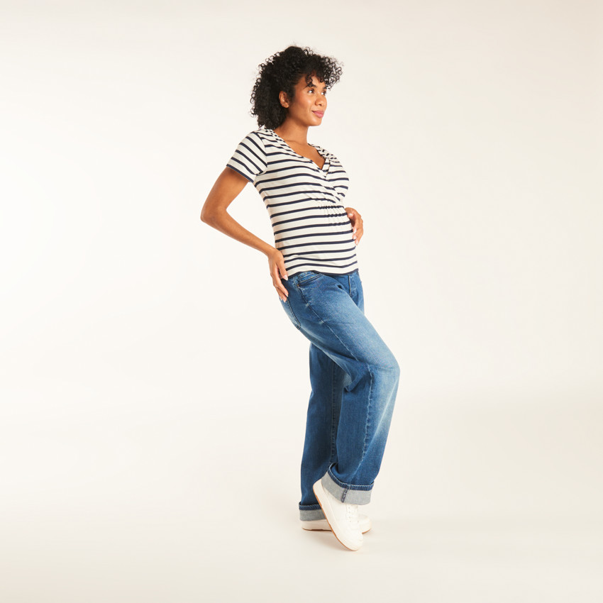 Camiseta de rayas para el embarazo y la lactancia de manga corta 