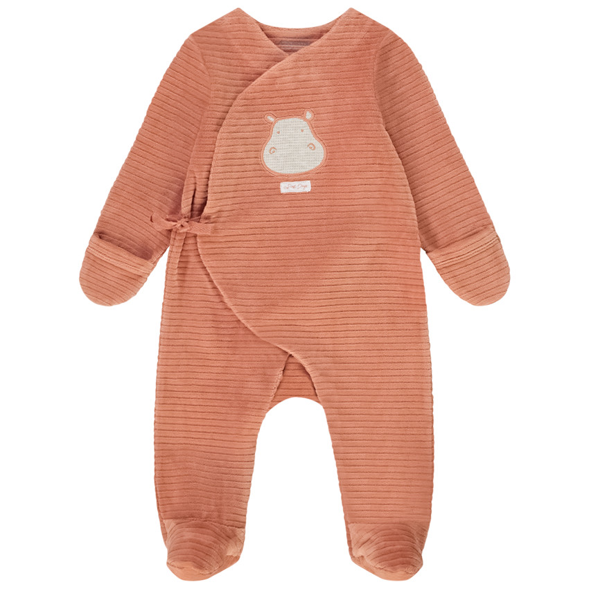 Pelele de terciopelo con patch de hipopótamo para bebé 