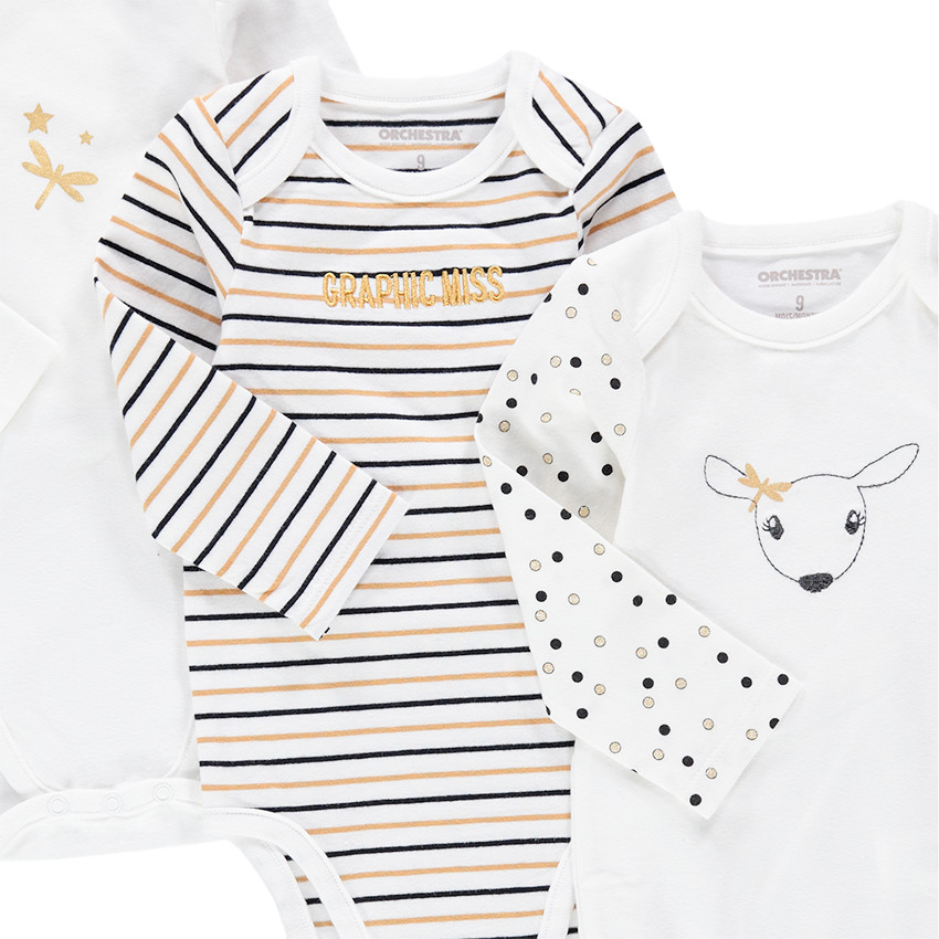 Juego de 7 bodies de manga larga de punto con estampados de fantasía 