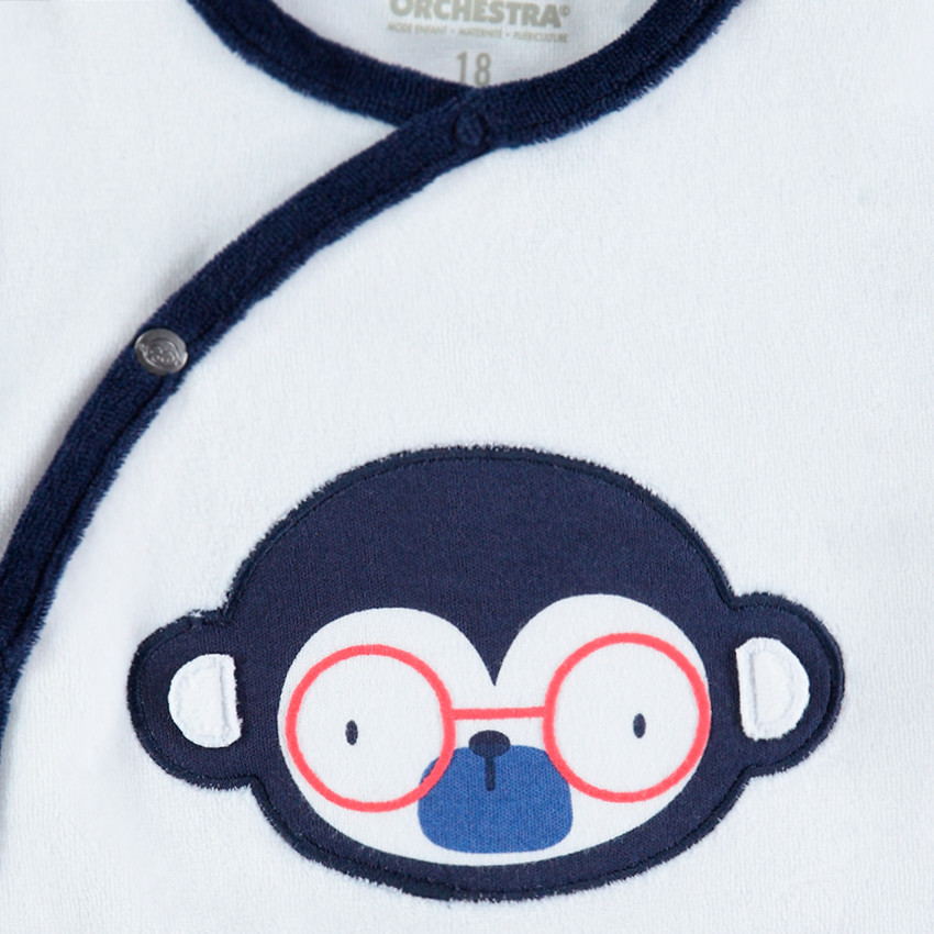 Pijama de terciopelo tricolor con mono estampado 