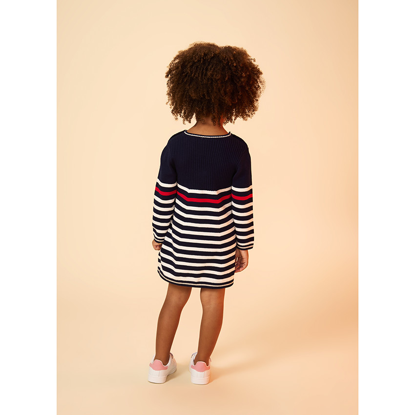 Robe manches longues rayée et boutons fantaisie pour bébé fille 