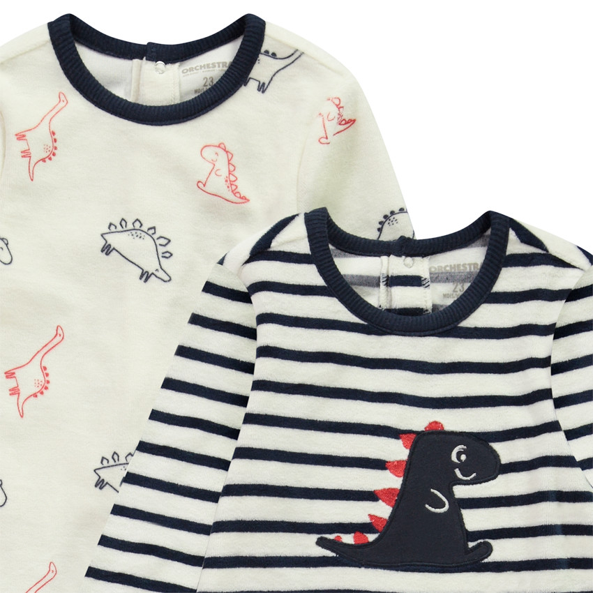 Pack de 2 peleles de dino de terciopelo para bebé niño con aperturas diferentes según la edad 