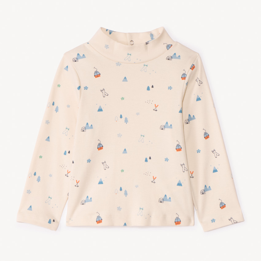Playera de cuello alto con estampado de esquí para bebé niño 