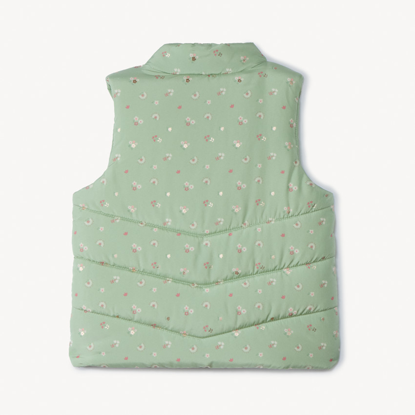 Chaleco acolchado sin mangas de tela estampada con flores para bebé niña 