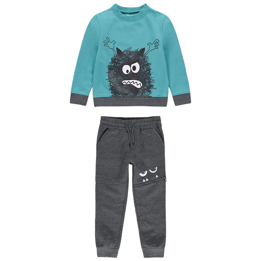 Jogging en molleton bicolore à monstres printés 