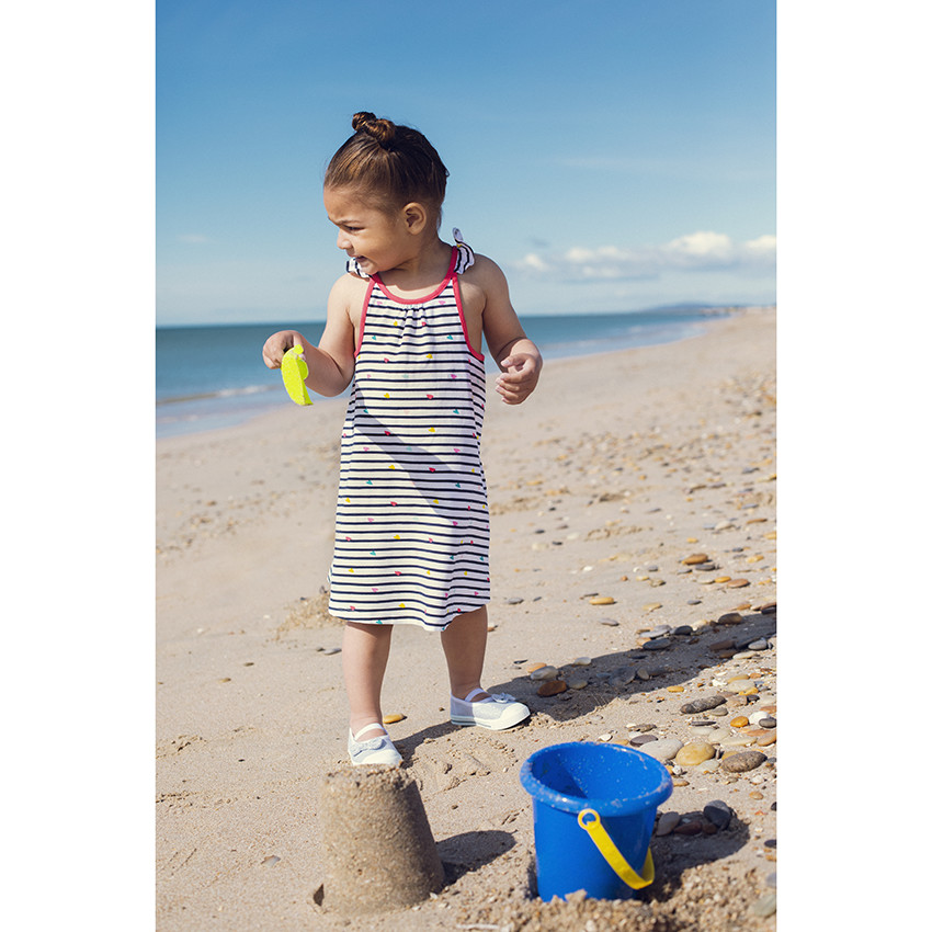 Vestido impreso con tirantes con volante para bebé niña 