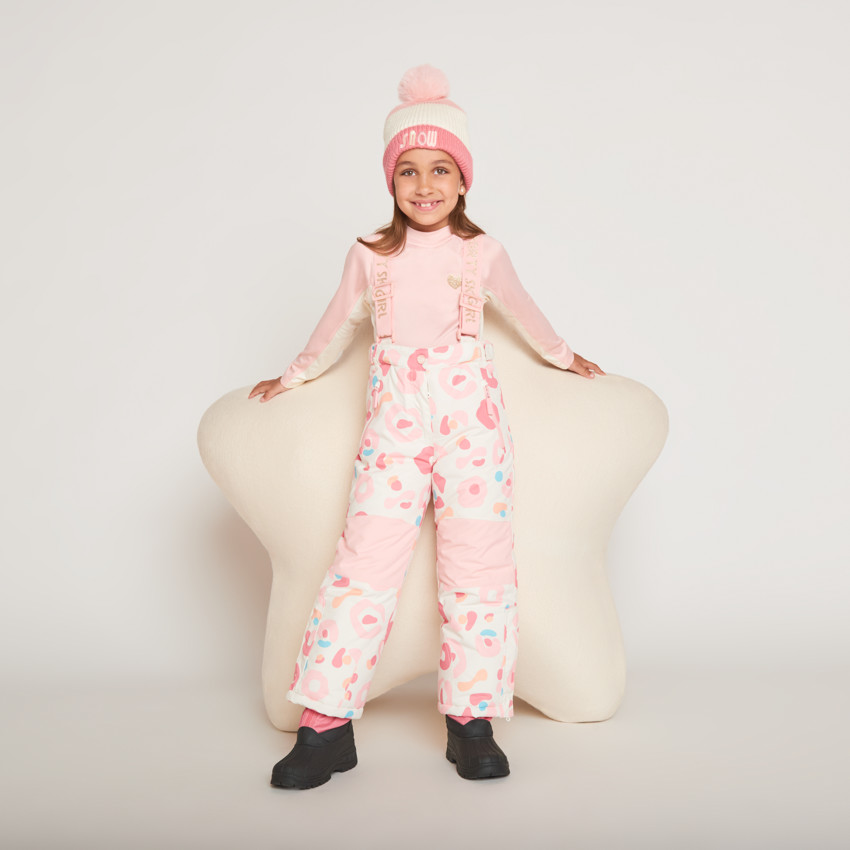 Pantalon de ski imprimé à bretelles amovibles pour fille 