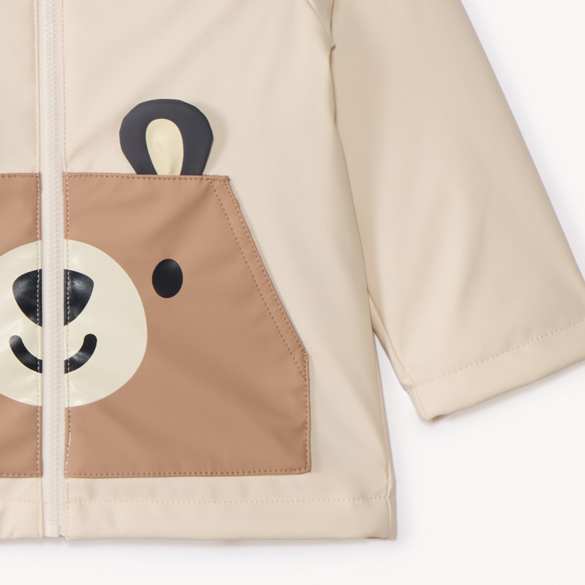 Parka repelente con bolsillos divertidos de oso para bebé niño 