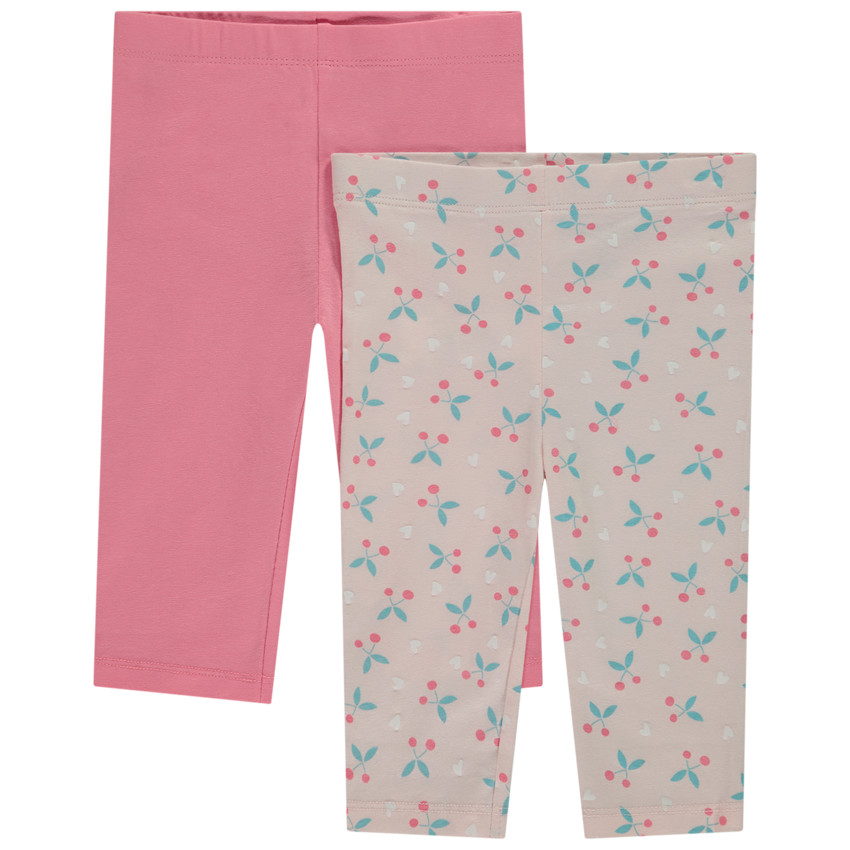 Lote de 2 pantalones corsario de fantasía en jersey para bebé niña 