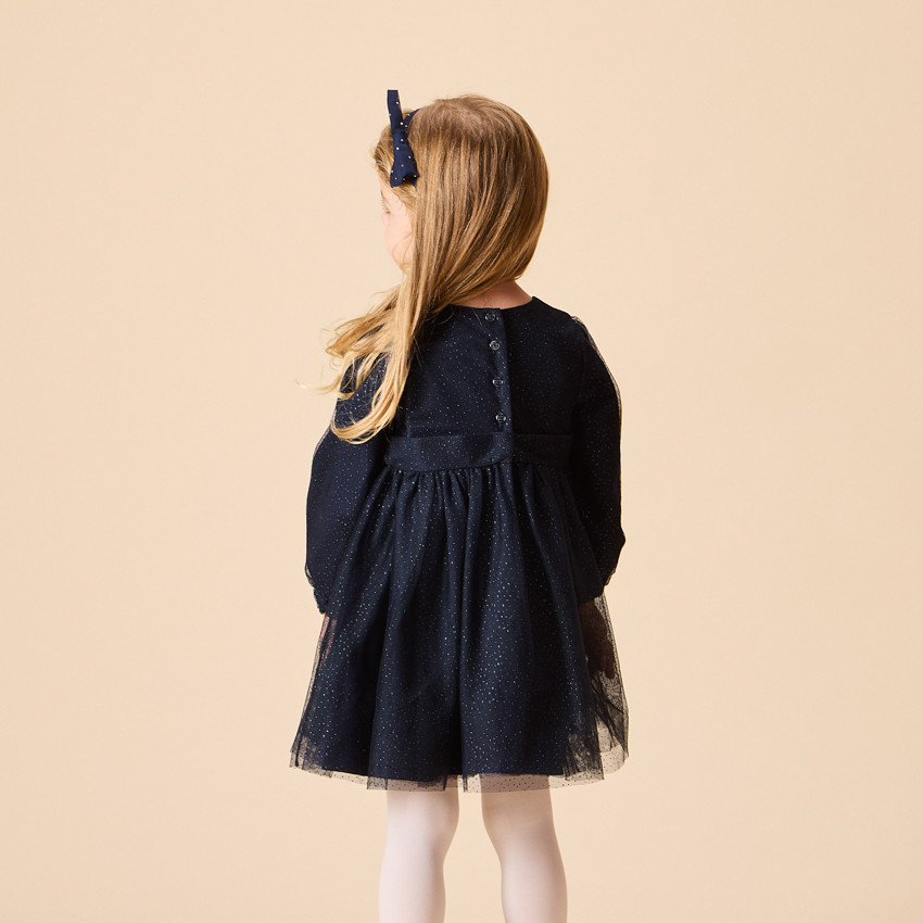 Vestido de fiesta de manga larga en tul brillante para niña bebé 
