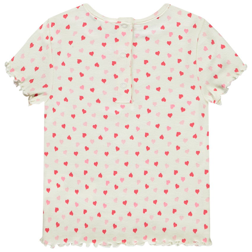 Camiseta de manga corta de punto acanalado con estampado de corazones para bebé niña 