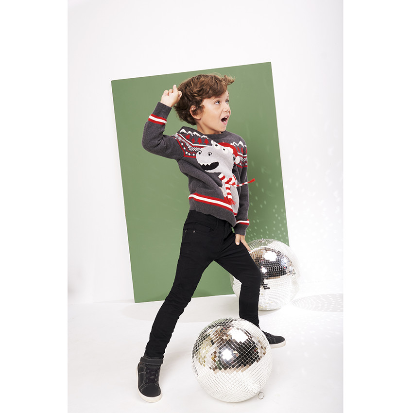 Suéter de Papá Noel en tejido de punto con imagen de dinosaurio en jacquard para niño 