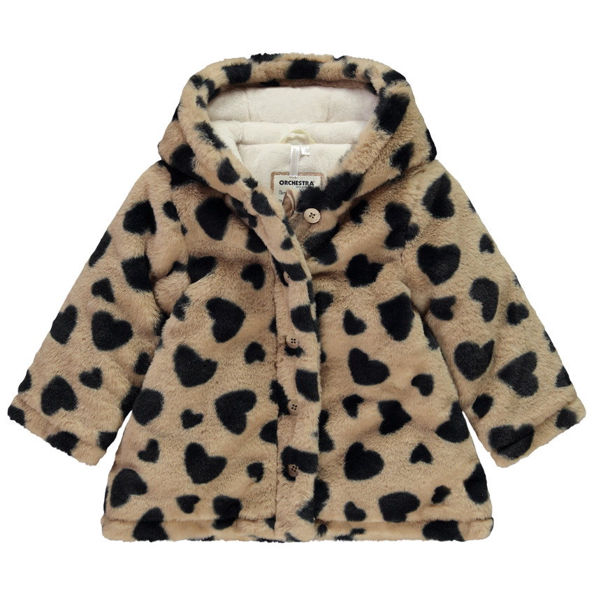 Abrigo de fantasía con estampado de corazones y falso pelo para bebé niña 