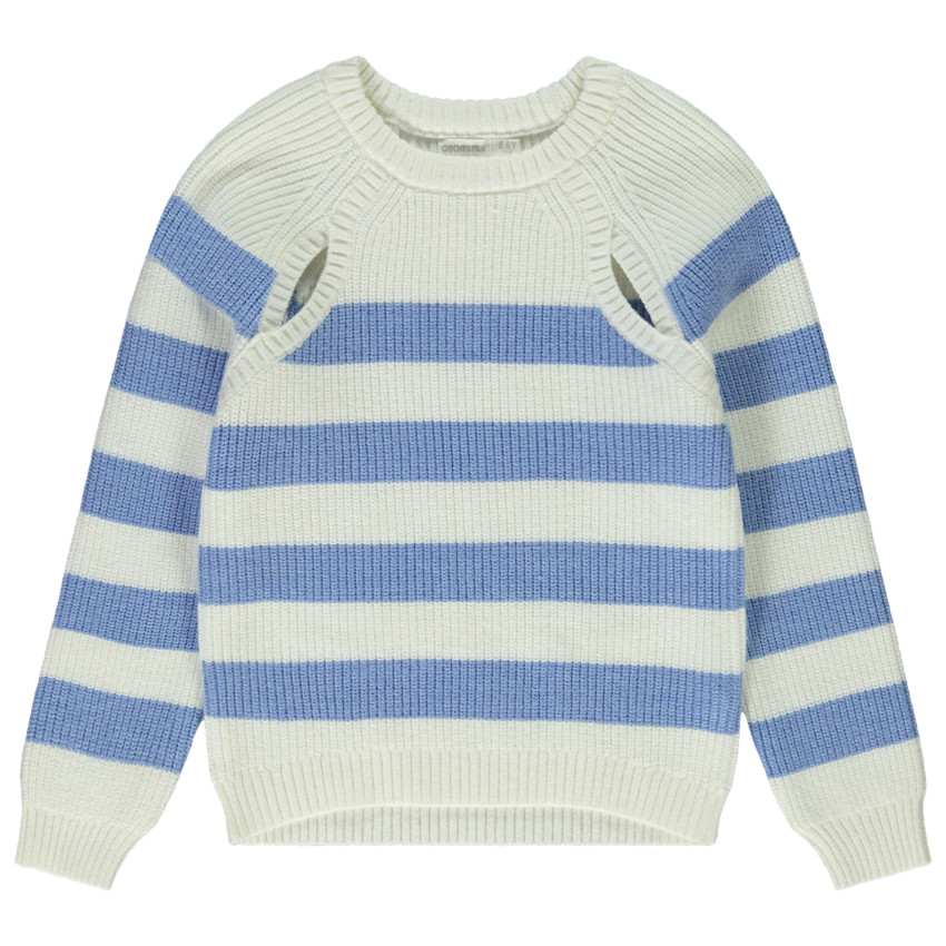 Suéter de punto rayado con mangas caladas para niña 