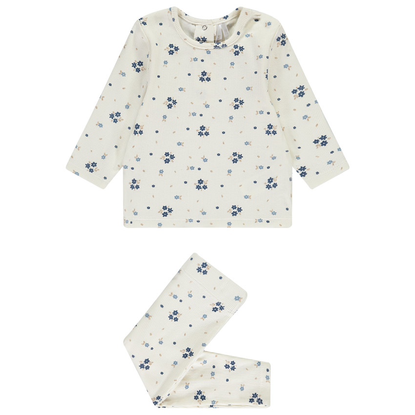 Conjunto de pijama largo de punto de canalé estampado floral para bebé niña. 