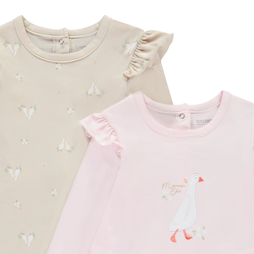 Lote de 2 peleles con estampado de gansos para niña con aberturas diferentes según la edad 