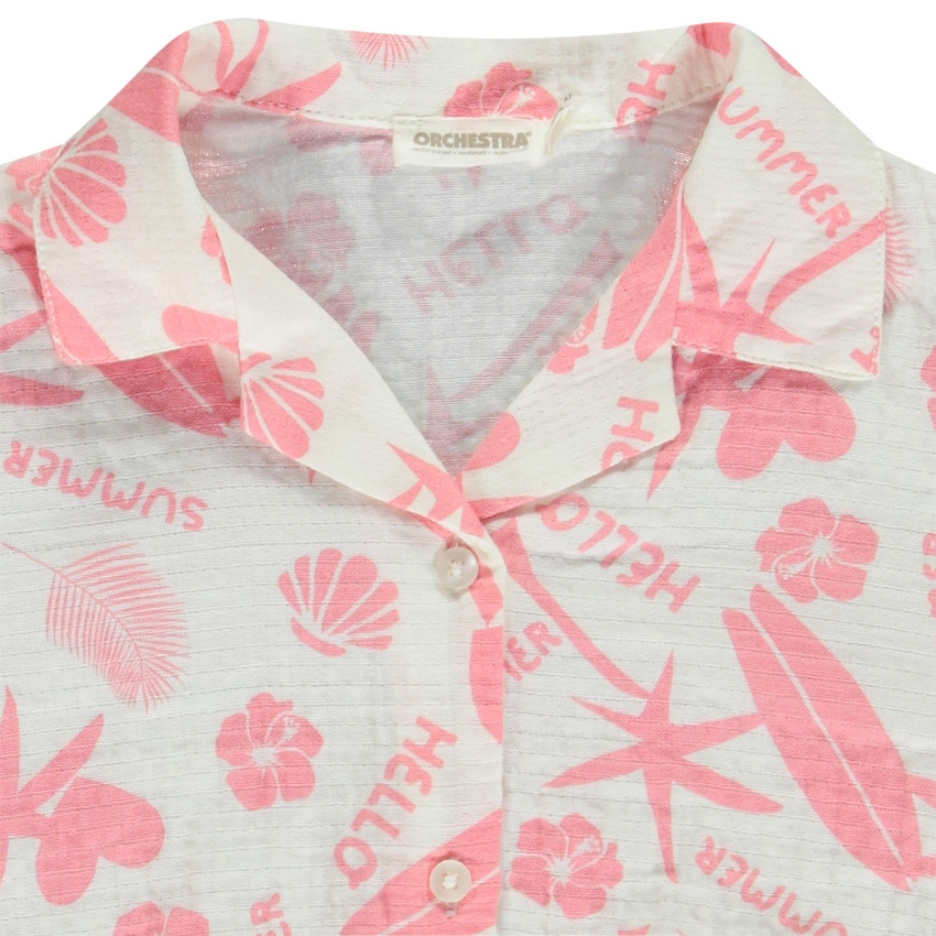 Camisa manga corta en tetra estampado exótico para niña 