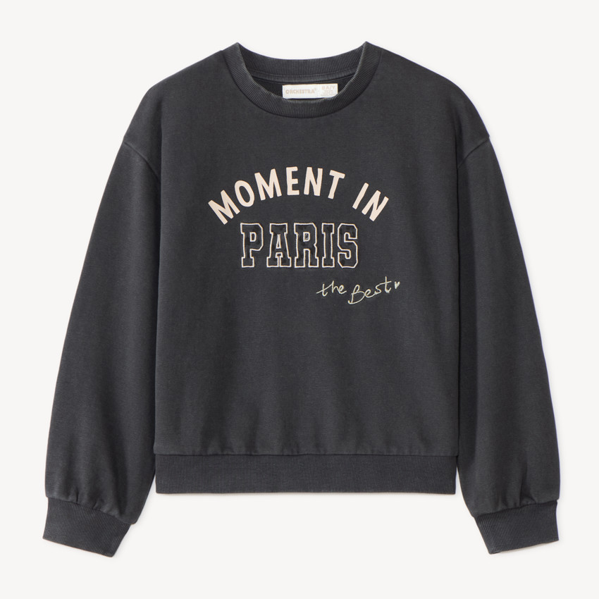 Sudadera oversize de felpa para niña con bordado divertido. 