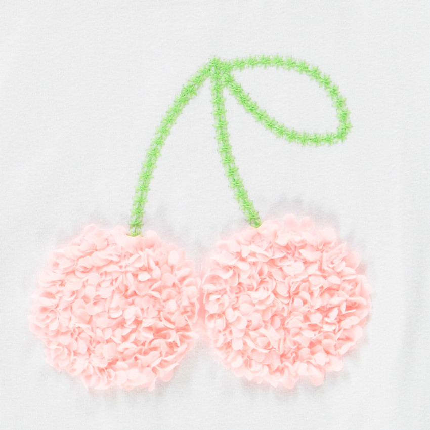 Camiseta de manga corta con estampado de cerezas y efecto pétalos 3D para niña 