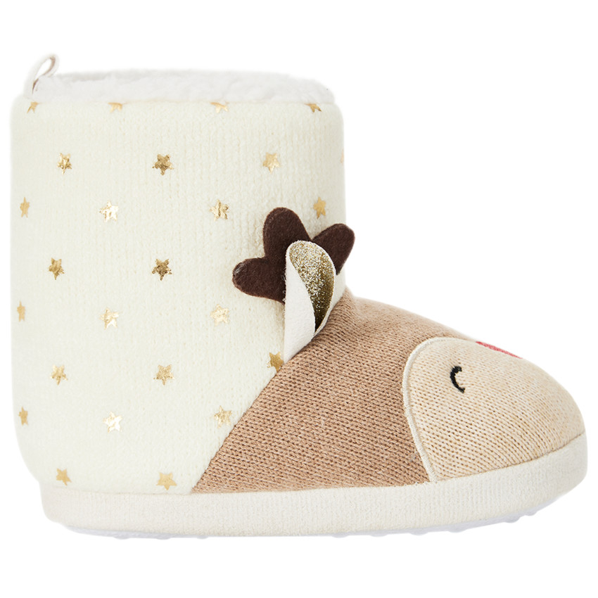 Patucos de terciopelo con renos de Navidad para niña 