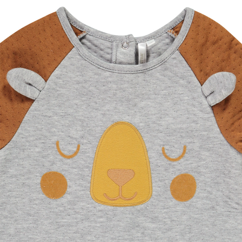 Mono largo en doble jersey con print y bordados de osito para bebé niño 