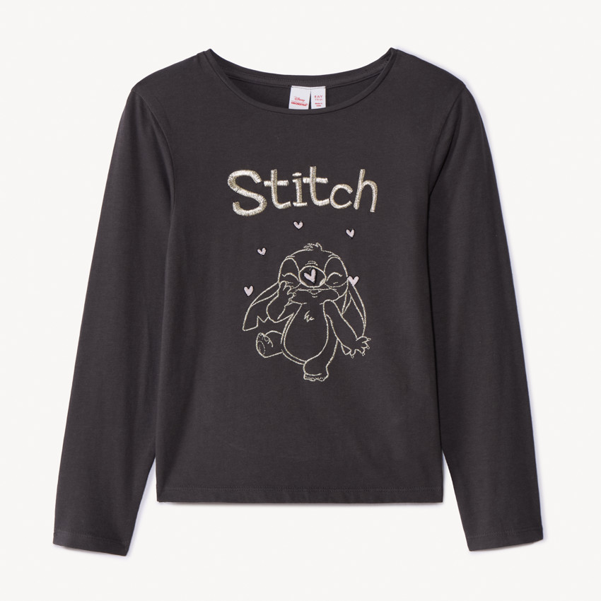 T-shirt manches longues Stitch Disney brodé pour fille  