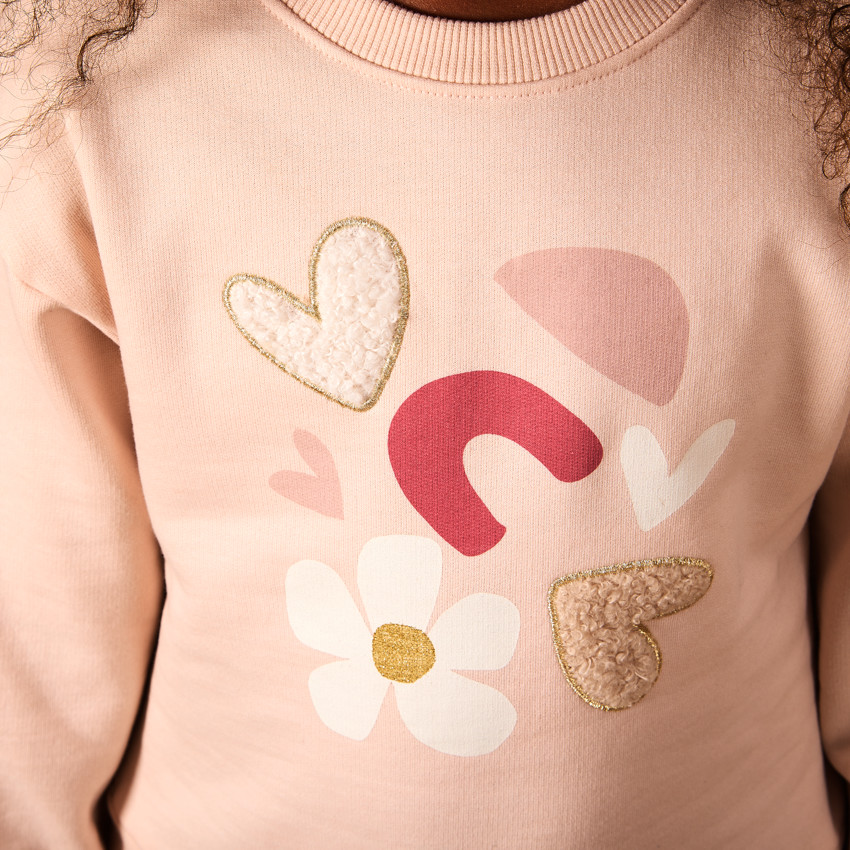 Vestido de manga larga efecto 2 en 1 de dos materiales para niña 