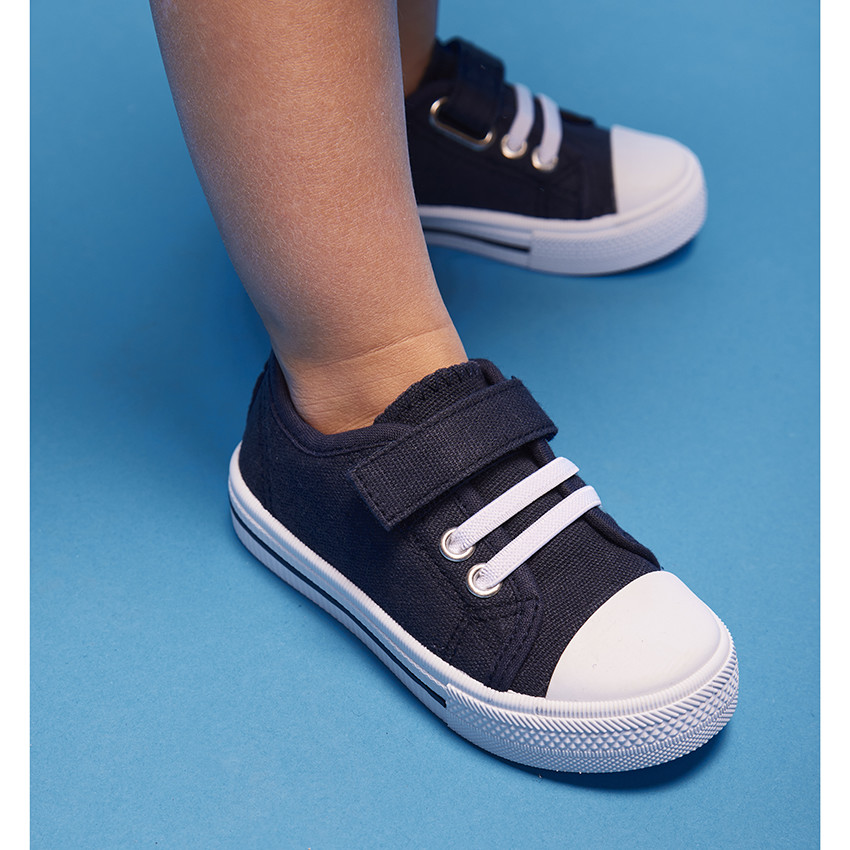 Zapatillas bajas de tela con cordones elásticos y velcro para bebé niño 