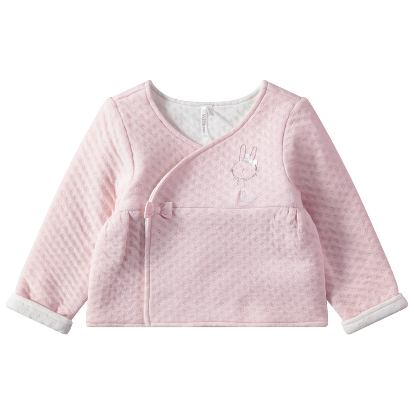 Chaqueta rosa con microlunares all over y conejo de tutú estampado 