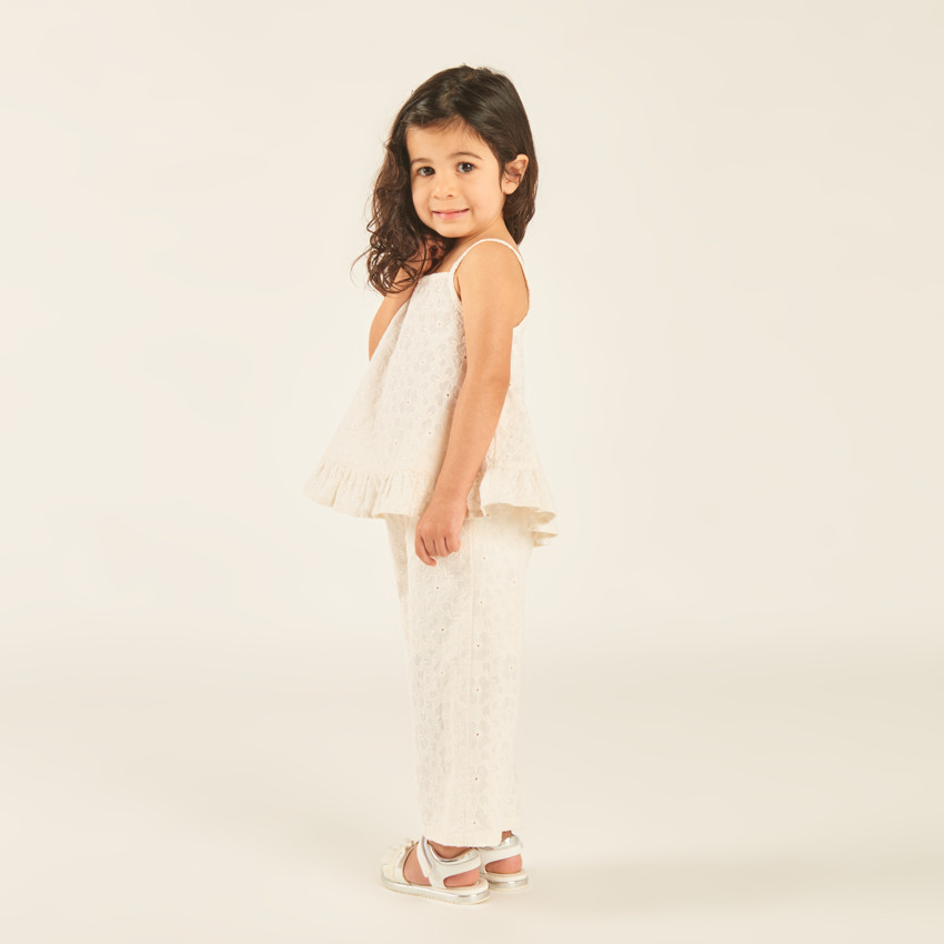 Conjunto de 2 piezas: camiseta sin mangas + pantalón de bordado inglés calado para niña bebé. 