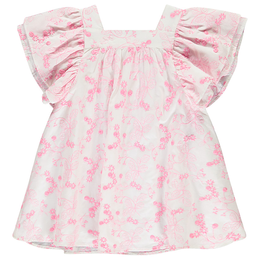 Vestido de manga corta en bordado inglés para niña.  Additional Vestido de manga corta en bordado inglés para niña.