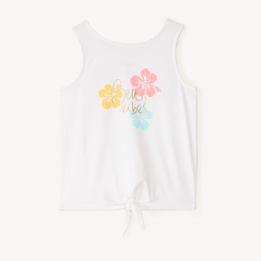 Camiseta sin mangas con efecto anudado y estampado brillante para niña 