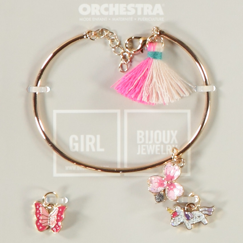 Set de pulsera + 3 charms brillantes para niña 