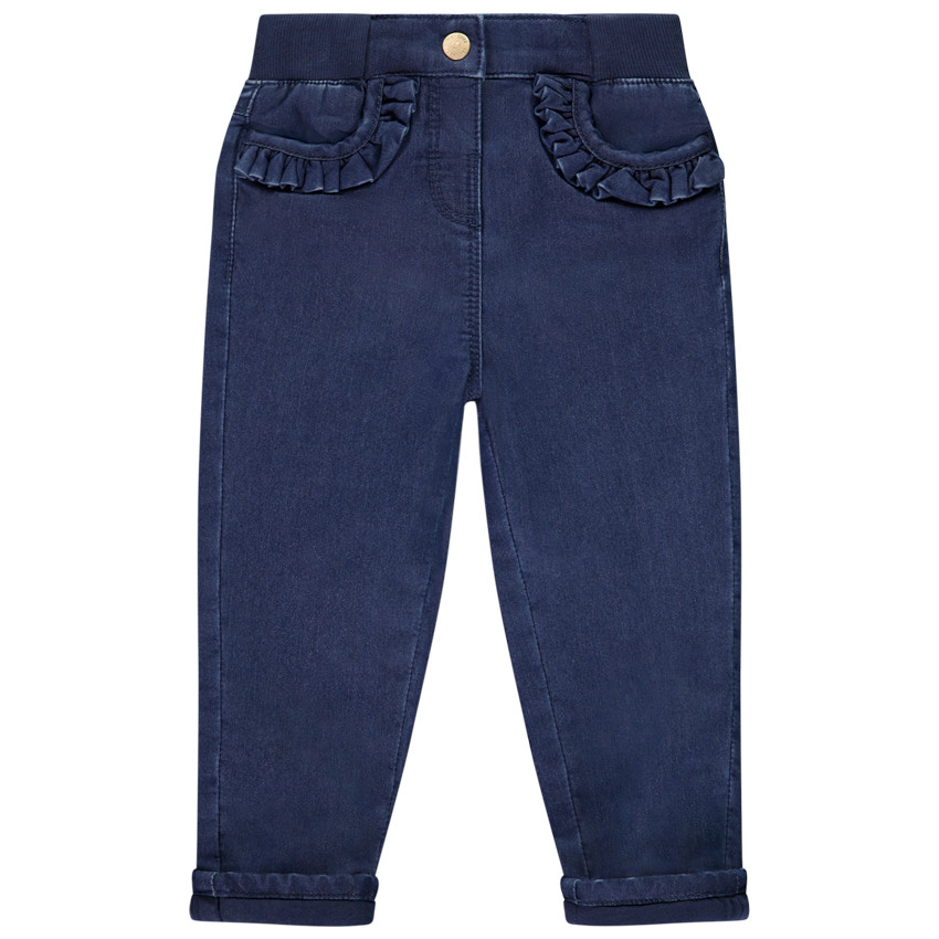 Jeans de denim con volantes en los bolsillos para bebé niña 