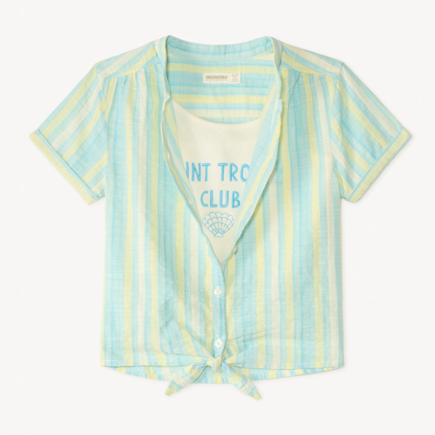 Conjunto de 2 piezas: camiseta de manga corta + top corto decorativo para niña 