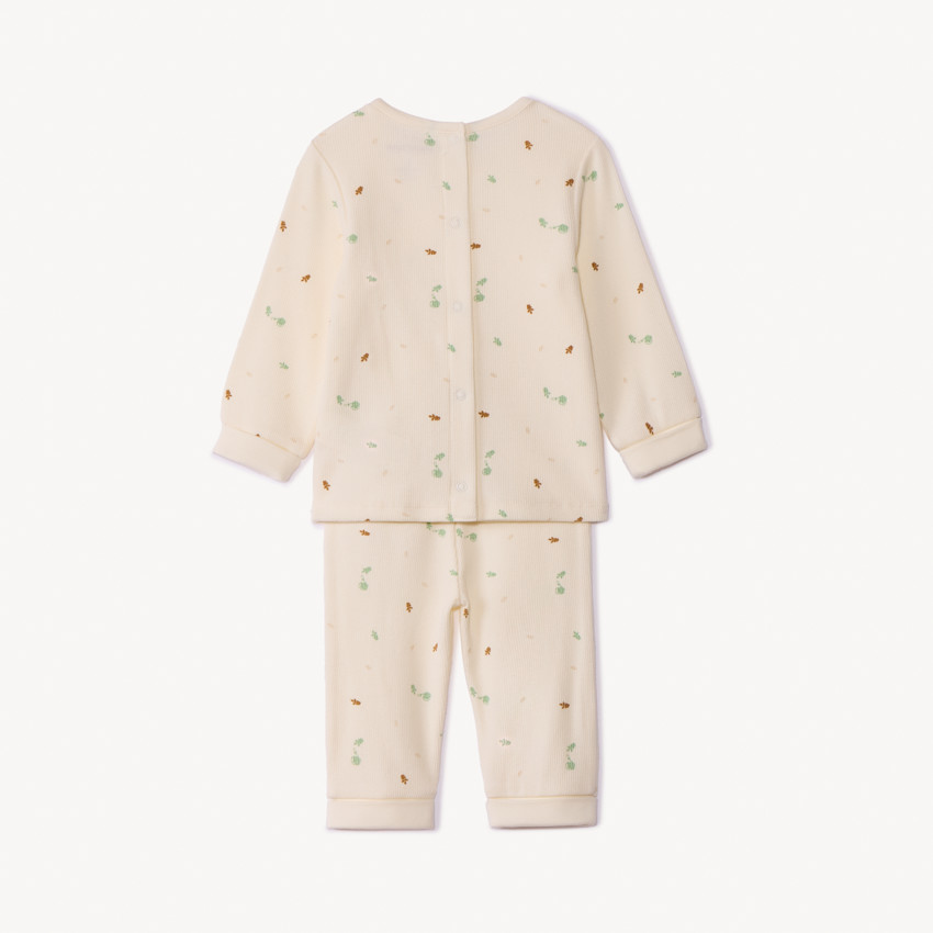 Conjunto de 2 piezas de punto acanalado con estampado de plantas para bebé niña 