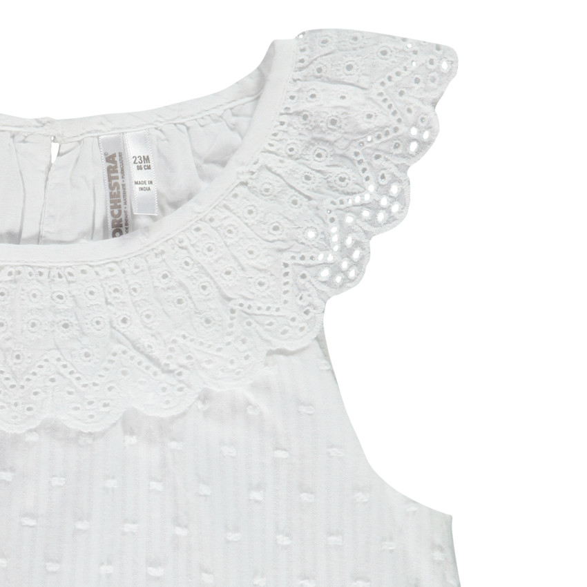 Blusa sin mangas plumetis con cuello bordado inglés para bebé niña 