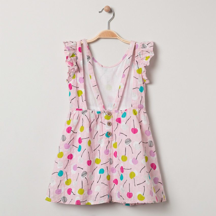 Vestido manga corta con volantes estampado cerezas all-over 