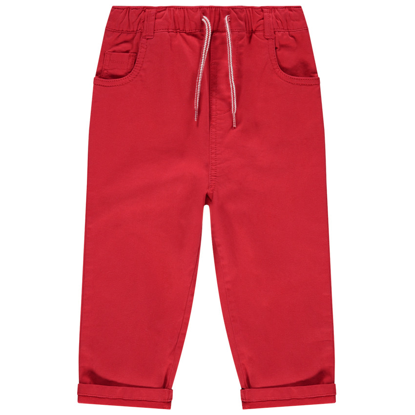 Pantalon rouge uni à taille élastiquée 