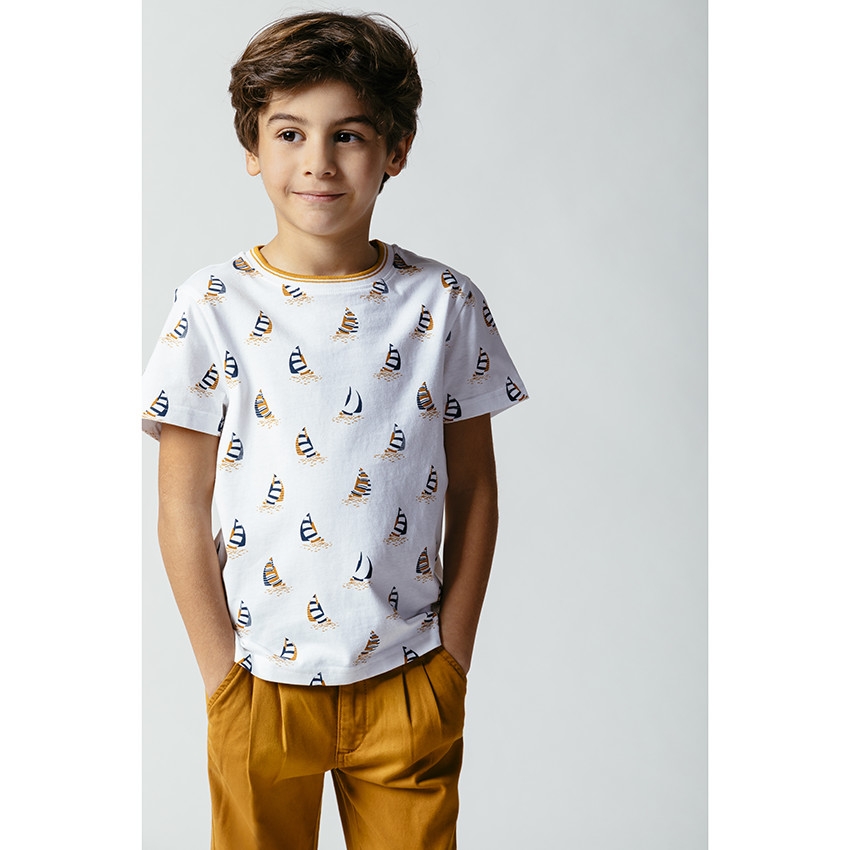 T-shirt manches courtes imprimé bateaux all-over 