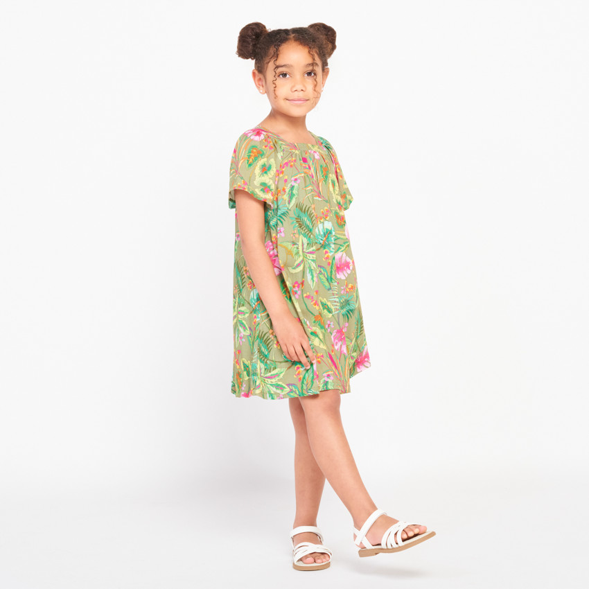 Vestido de manga corta estampado con fantasía de jungla para niña 