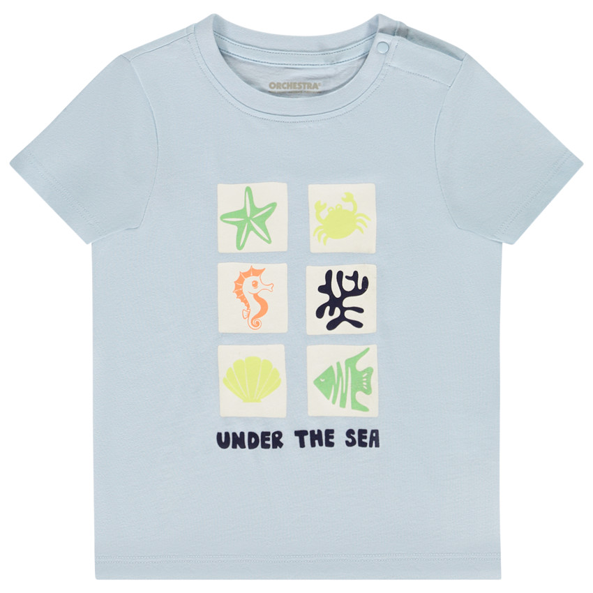 Camiseta de manga corta lisa con print marino para bebé niño 