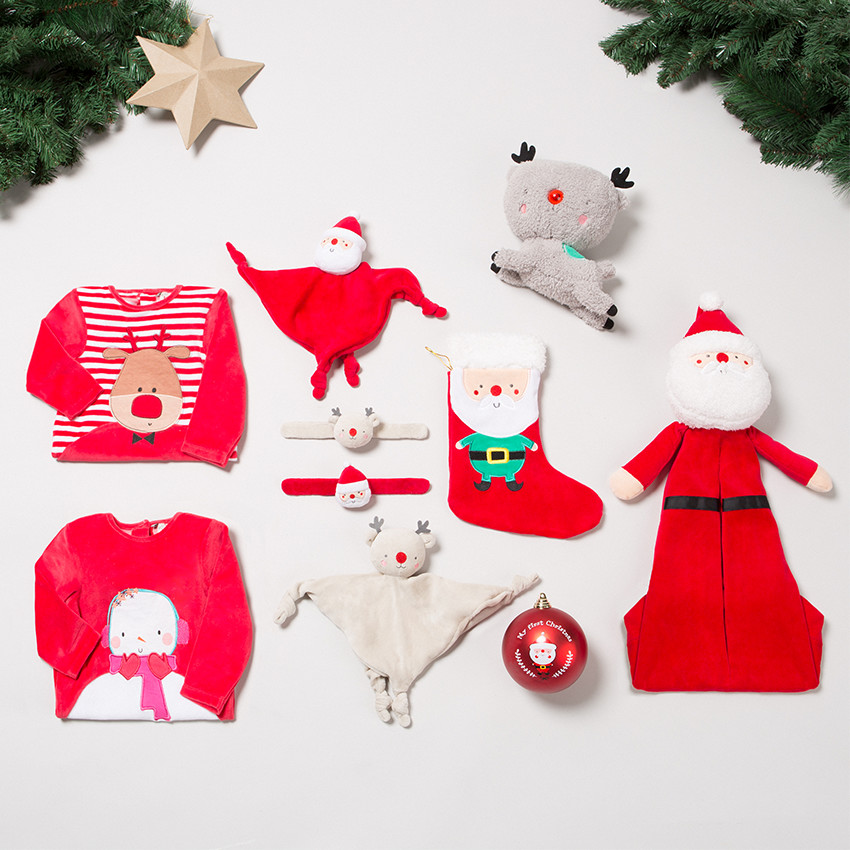 Boules pour sapin de Noel print Père Noel et élan 