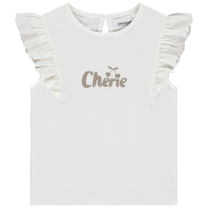 Camiseta de manga corta bordada con print pailleté para bebé niña 