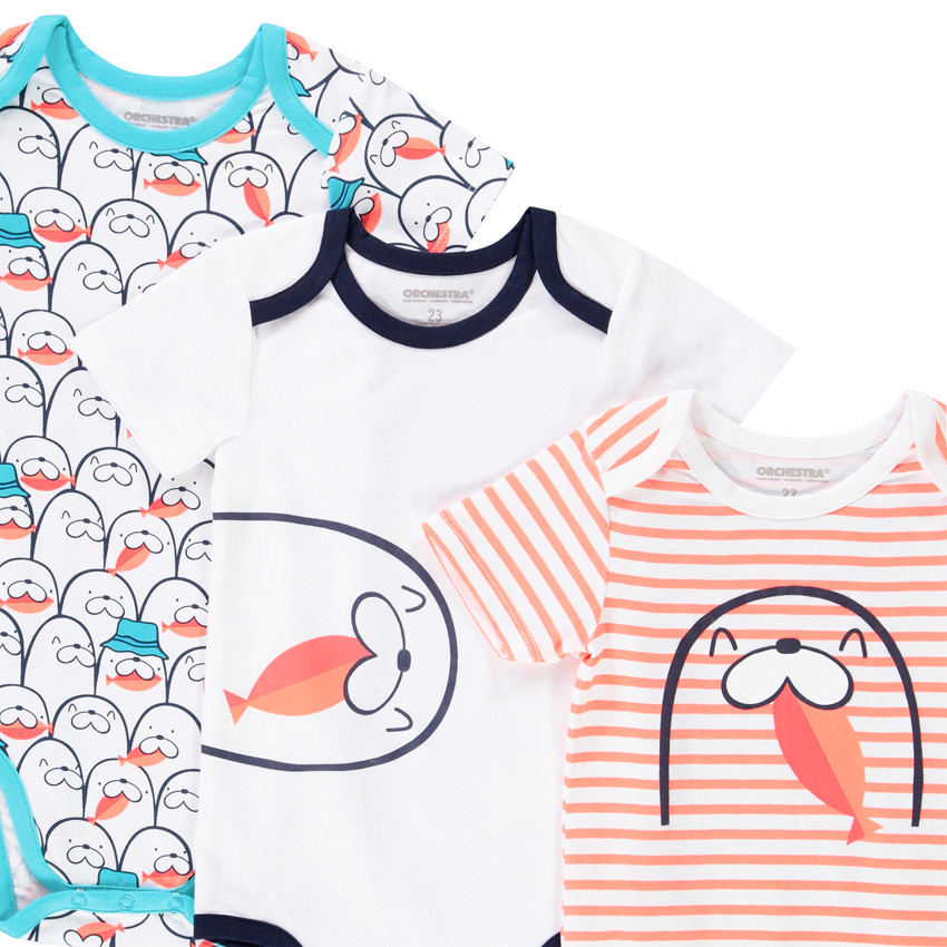 Pack de 3 bodies de manga corta con estampado de morse para bebé niño 