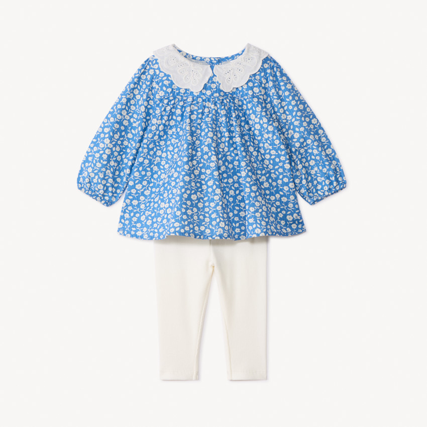 Ensemble long 2 pièces avec tunique fleurie pour bébé fille 