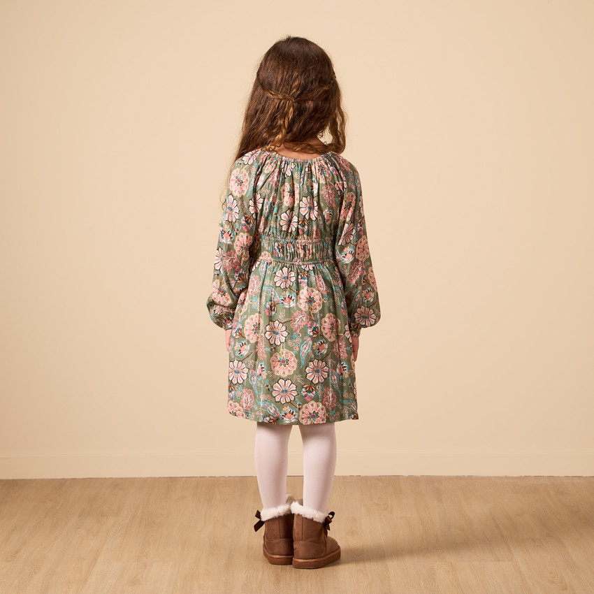 Vestido de manga larga con estampado floral efecto bohemio para niña 