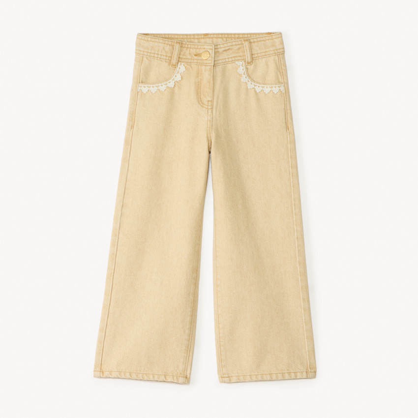 Pantalón vaquero ancho liso con bolsillos decorativos para niña 