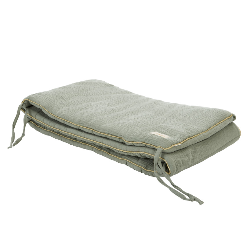 Protector de cuna de 3 paneles en gasa de algodón verde 