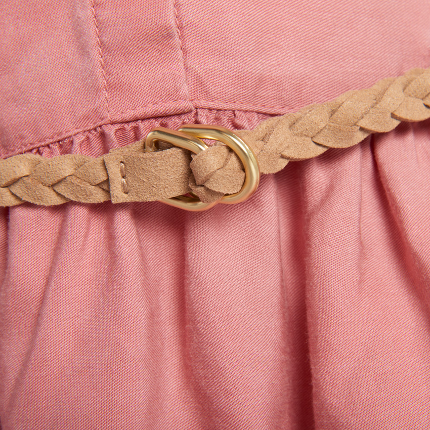 Vestido de manga larga estilo camisa con cinturón trenzado para niña 